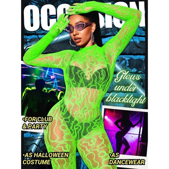 🆕Women Green Sexy Fishnet Full Mesh Jumpsuit Body Stockings Halloween Costume - Picture 5 of 6